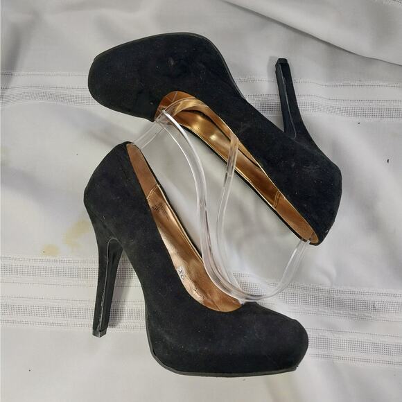 MOSSIMO! BLACK SUEDE LEATHER MODIFIED ROUND TOE PLATFORM STILETTO HEELS! SZ 7.5M - Picture 4 of 7